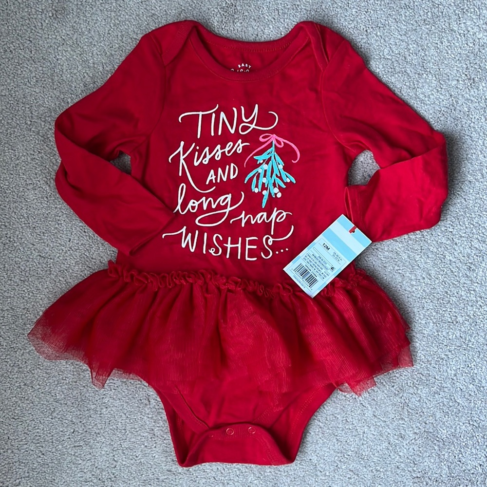 NWT 🏷️ Cat and Jack 12 month Holiday Christmas Onesie with Skirt